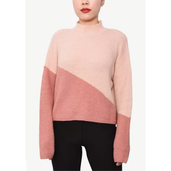 Planet Gold Sweaters - Planet Gold Colorblocked Mock Neck Sweater